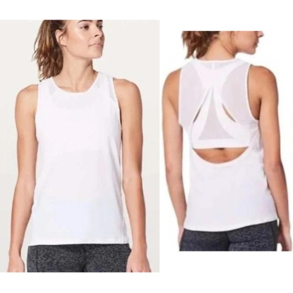 Lululemon white mesh open back tank top
